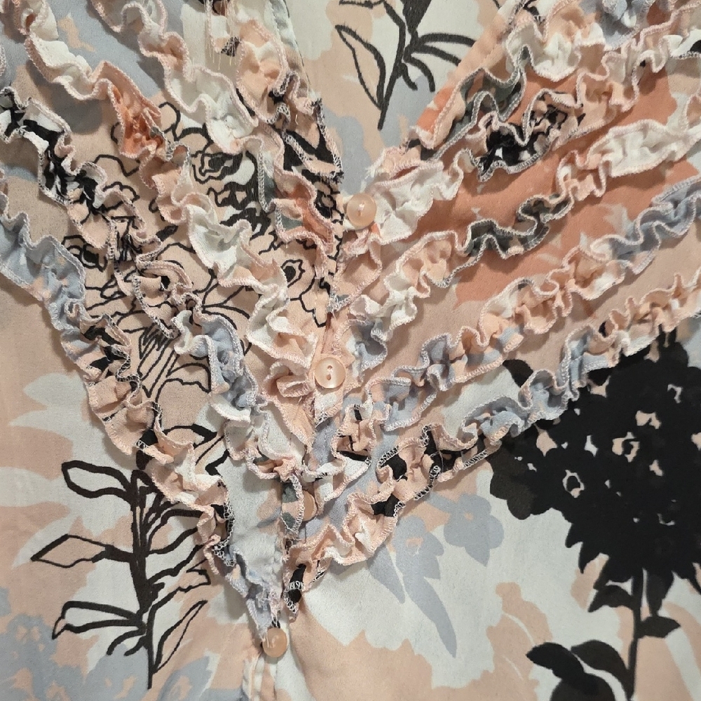 Floral Ruffle Blouse - Black, Gray, Pink - Picture 10 of 13